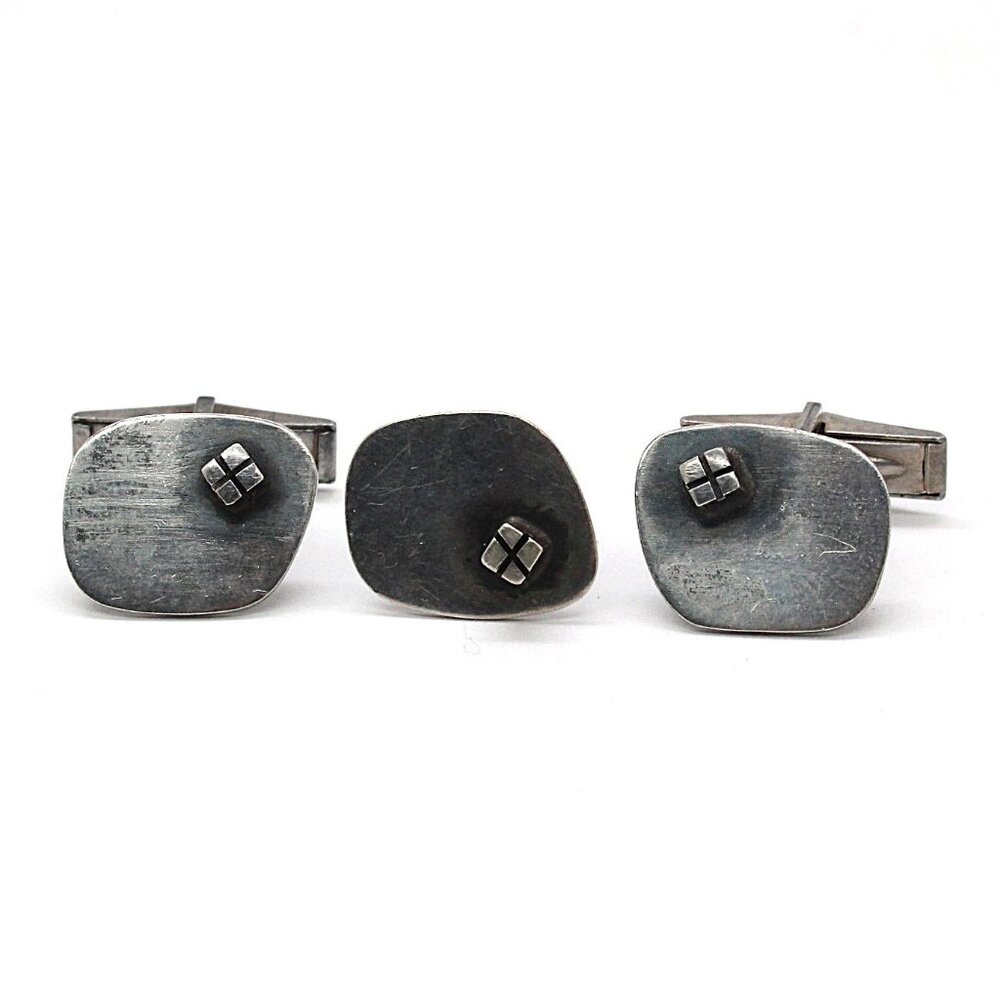 Vintage Sterling Silver Modernist Cuff Links Signed